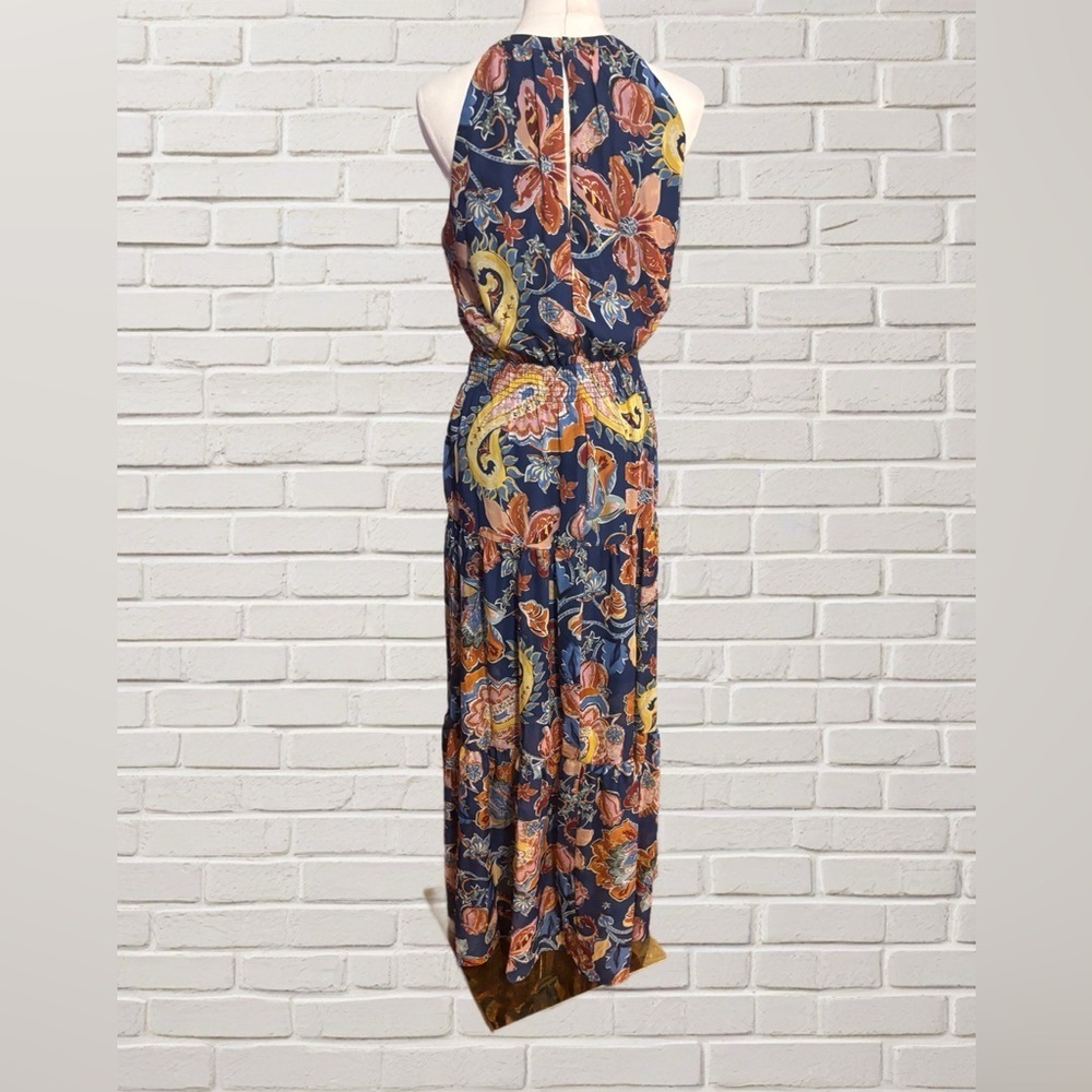Nicole Miller New York Halter Maxi Dress Navy Floral Print Size 8 - Picture 5 of 6